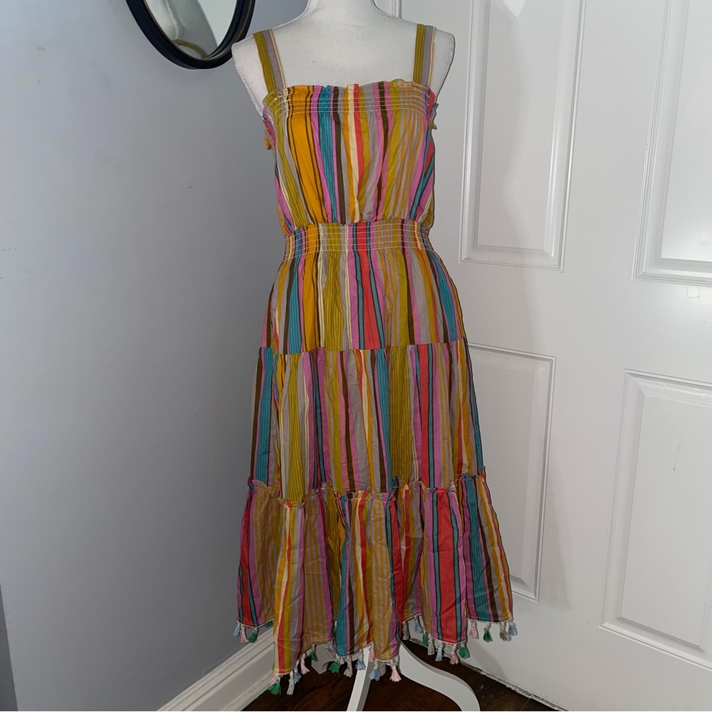 NWT Tahari ASL Smocked Tasseled-Hem Dress